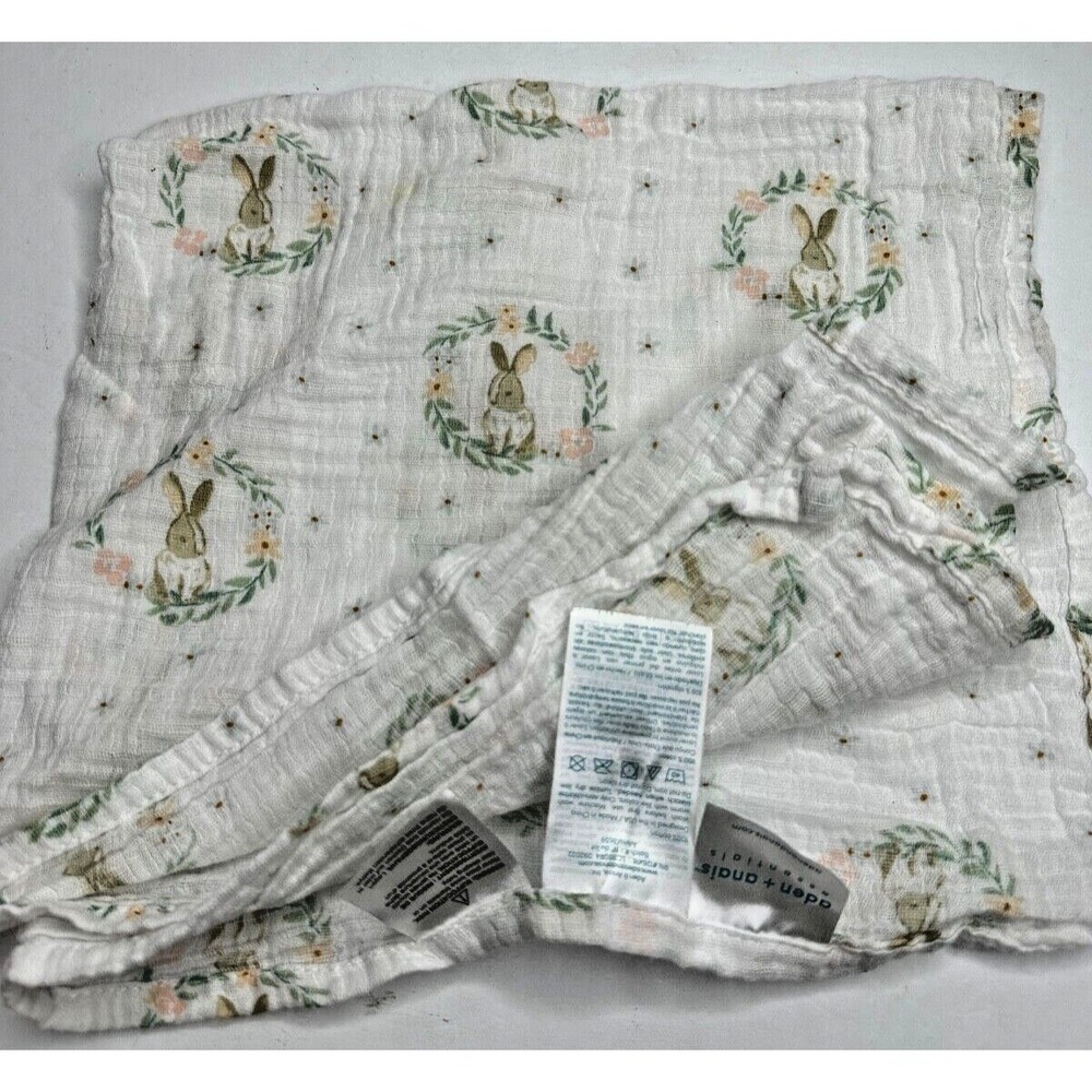 Aden + Anais Baby Blanket Blushing Bunny Leaf Wreath Muslin Small 23x23